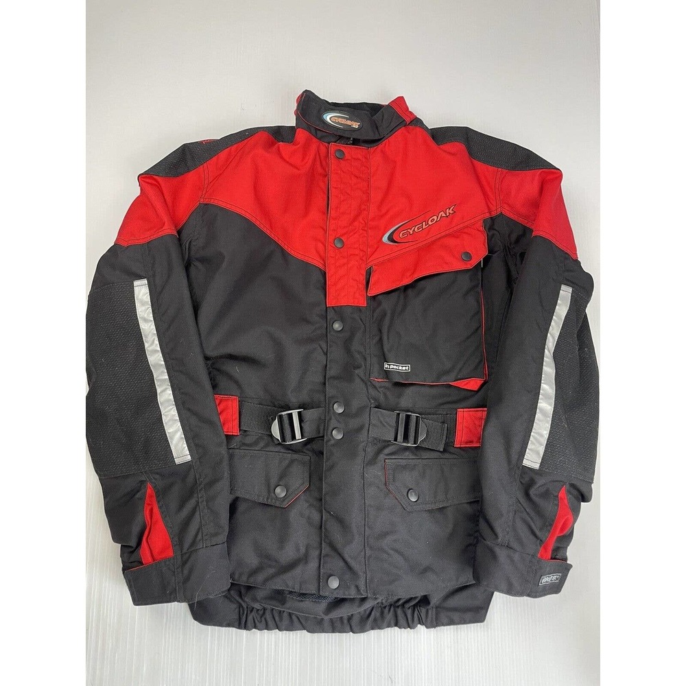 cycloak mens motocycle goretex padded jacket size medium red and black